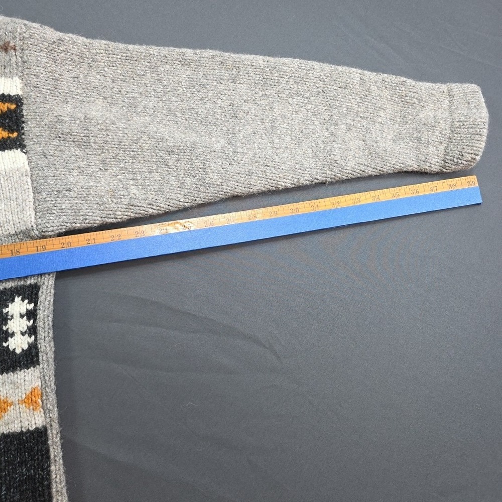 Vintage Hand Knit Cowichan Style Sweater Size L Wool Western Please See Photos - Picture 7 of 8